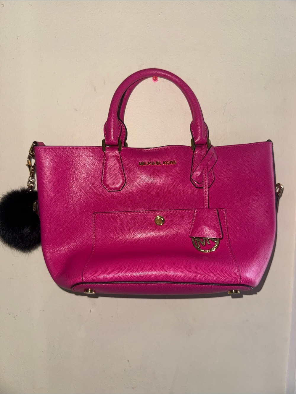 Michael Kors Hot Pink Saffiano Satchel with Gold Hardware